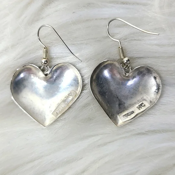 Heart Dangle Earrings Sterling Silver Handmade Jewelry Gift Unique Valentine's - Picture 2 of 4